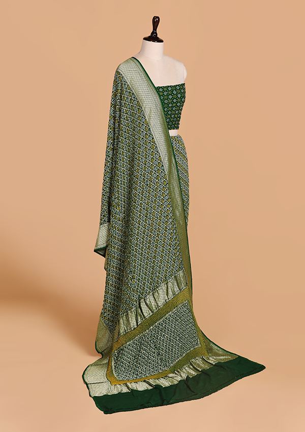 Bottle Green Jaal Bandhani in Georgette