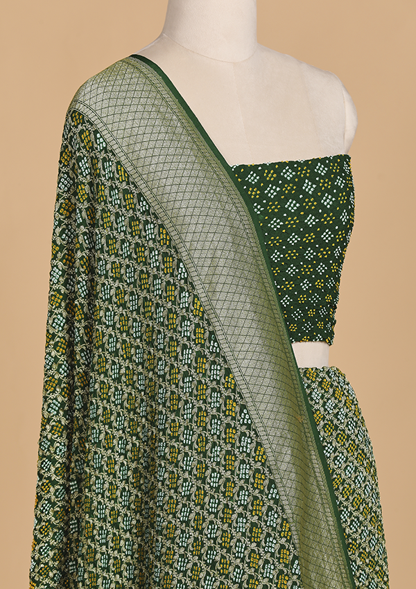 Bottle Green Jaal Bandhani in Georgette