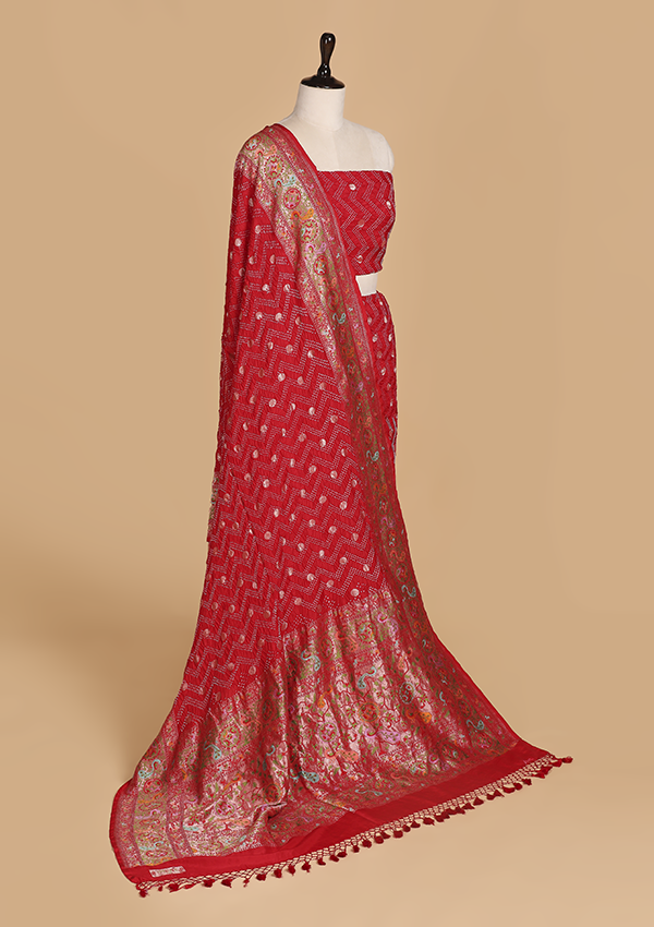 Red Butti Bandhani Saree in Georgette