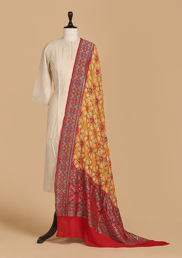 Golden Jaal Bandhani Dupatta in Georgette