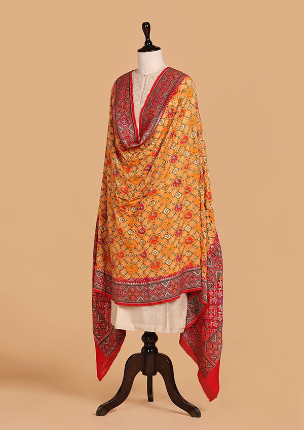 Golden Jaal Bandhani Dupatta in Georgette