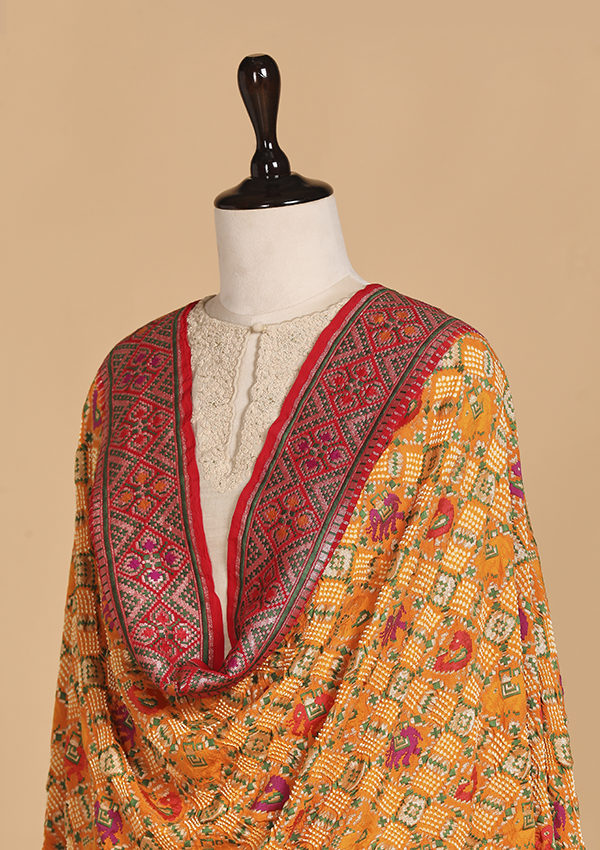 Golden Jaal Bandhani Dupatta in Georgette