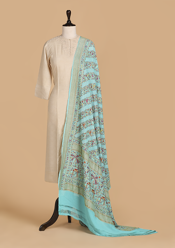 Firozi Lehariya Bandhani Dupatta in Georgette