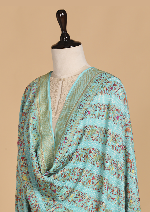 Firozi Lehariya Bandhani Dupatta in Georgette