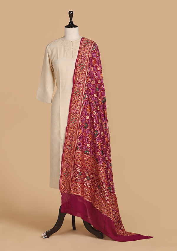 Purple Jaal Bandhani Dupatta in Georgette