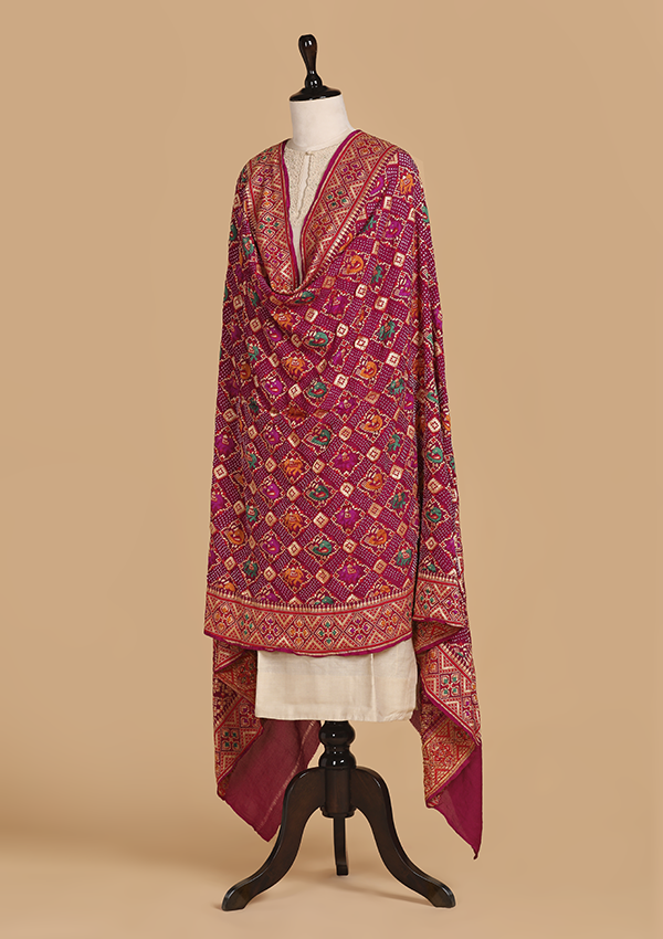 Purple Jaal Bandhani Dupatta in Georgette