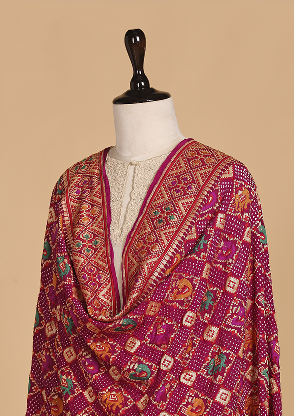 Purple Jaal Bandhani Dupatta in Georgette