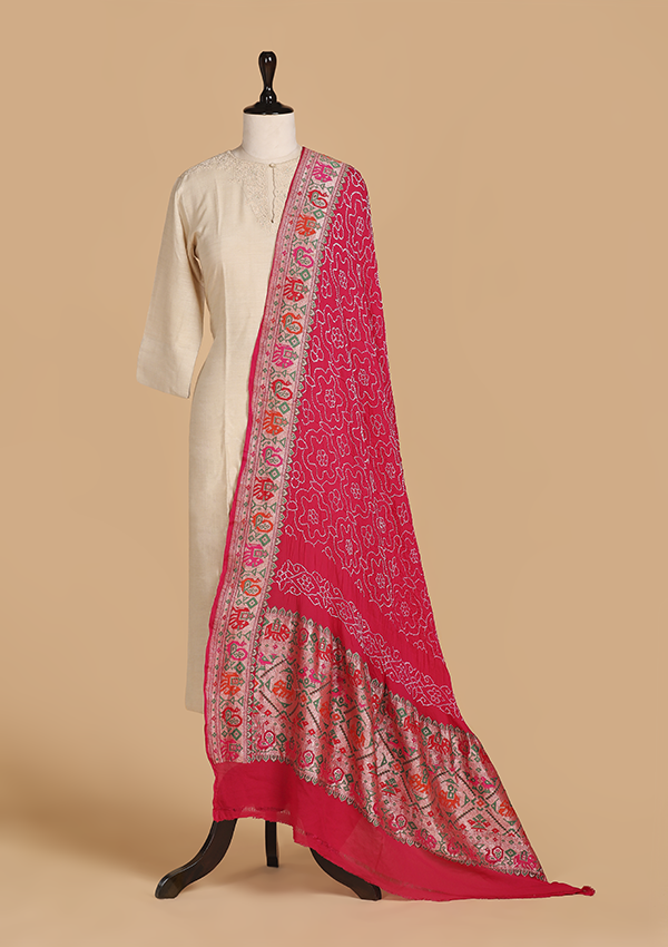 Rani Pink Jaal Bandhani Dupatta in Georgette