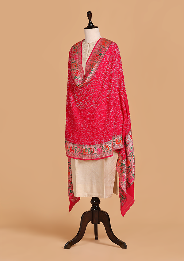 Rani Pink Jaal Bandhani Dupatta in Georgette