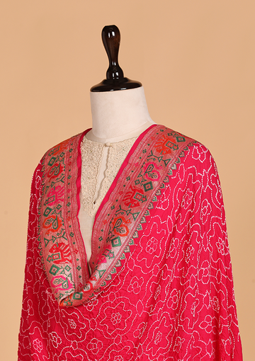 Rani Pink Jaal Bandhani Dupatta in Georgette