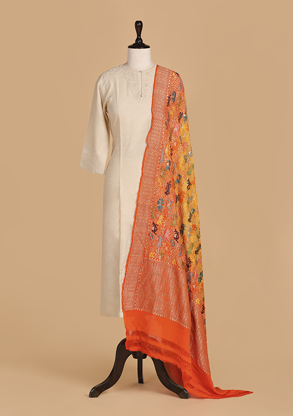 Orange Jaal  Bandhani Dupatta in Georgette