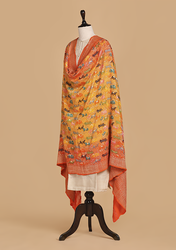 Orange Jaal  Bandhani Dupatta in Georgette