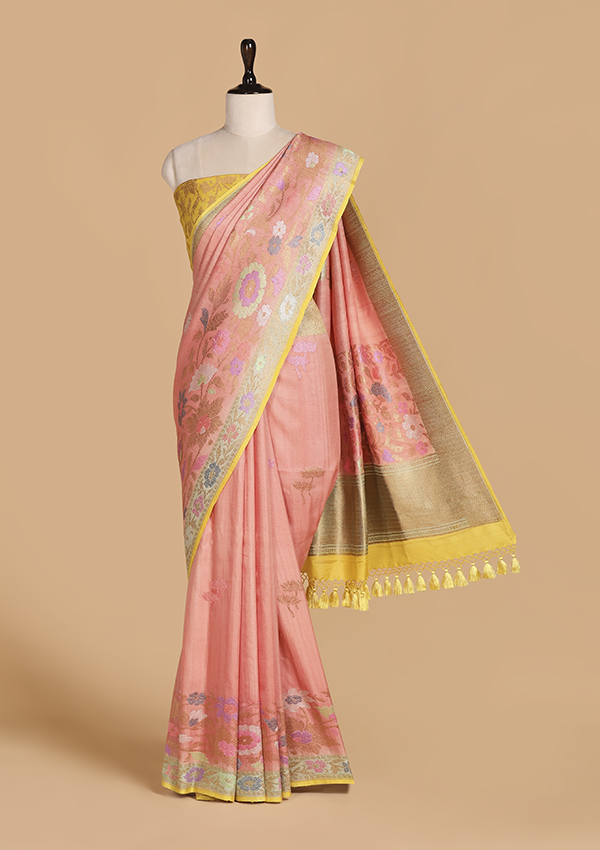 Peach Butta Saree in Georgette Tussar