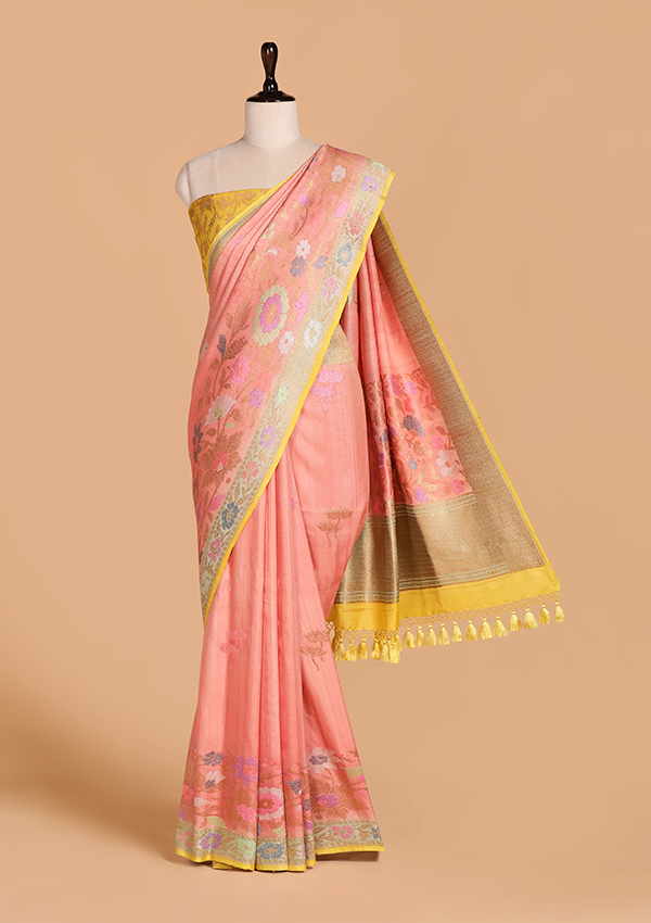 Peach Butta Saree in Georgette Tussar