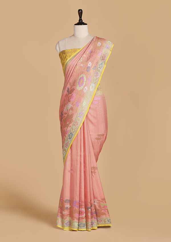 Peach Butta Saree in Georgette Tussar