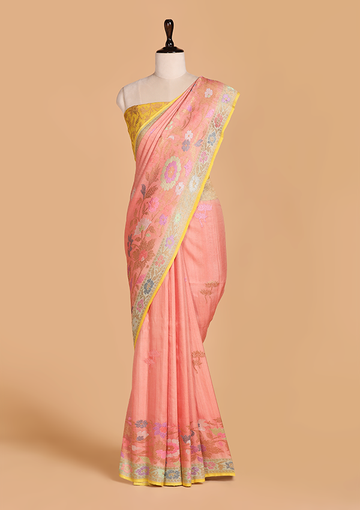 Peach Butta Saree in Georgette Tussar