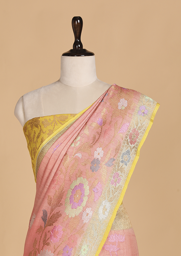 Peach Butta Saree in Georgette Tussar