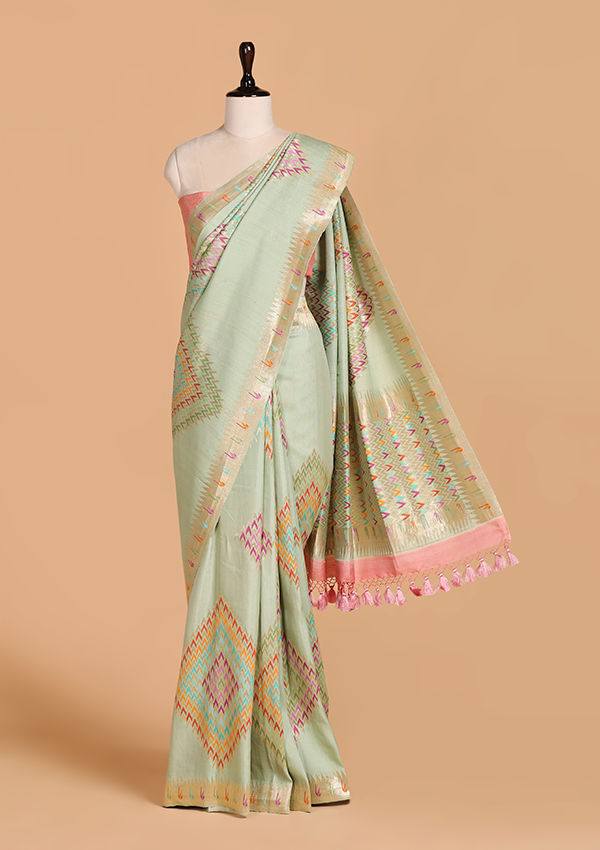 Pista Green Butta Saree in Georgette Tussar