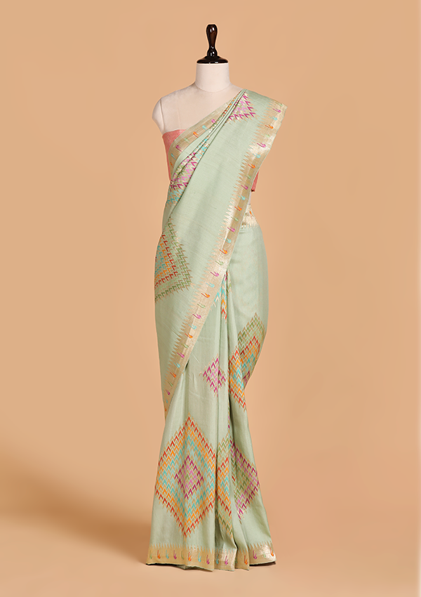 Pista Green Butta Saree in Georgette Tussar