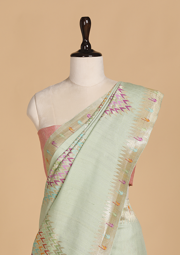 Pista Green Butta Saree in Georgette Tussar