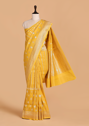 Yellow Butti Saree in Georgette Tussar