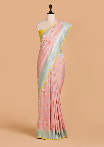Peach Jaal Saree in Georgette Tussar