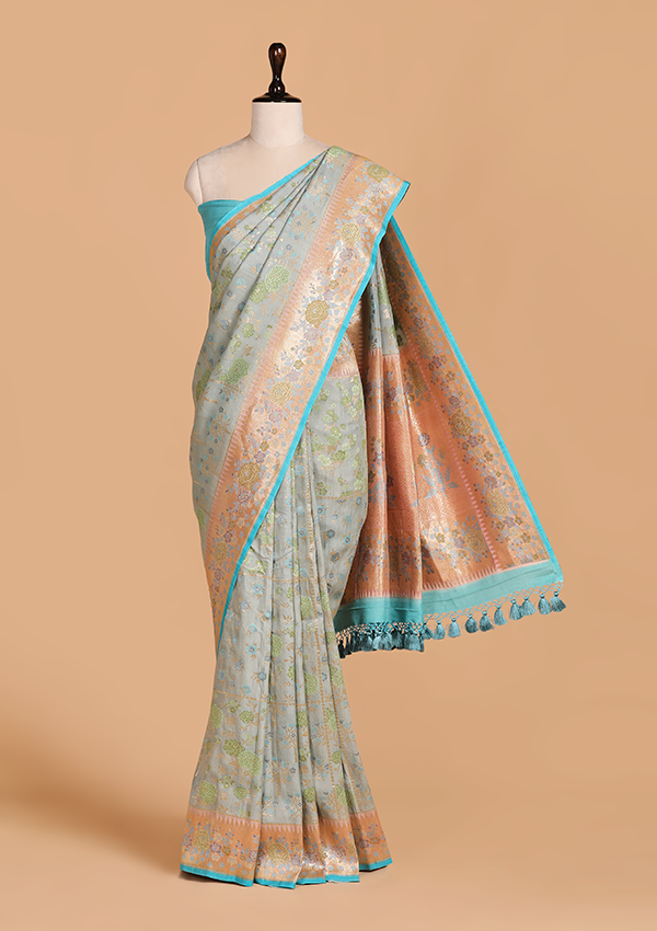 Sky Blue Butta Saree in Georgette Tussar