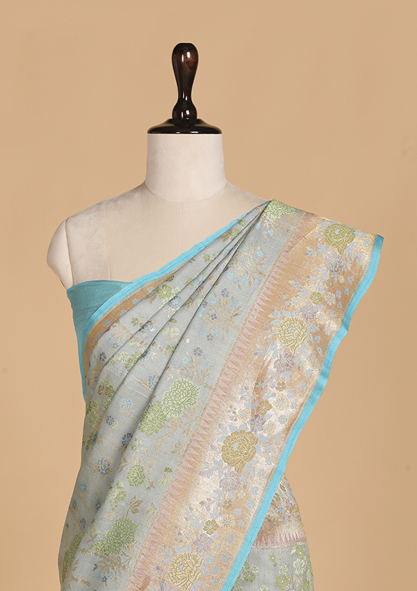 Sky Blue Butta Saree in Georgette Tussar