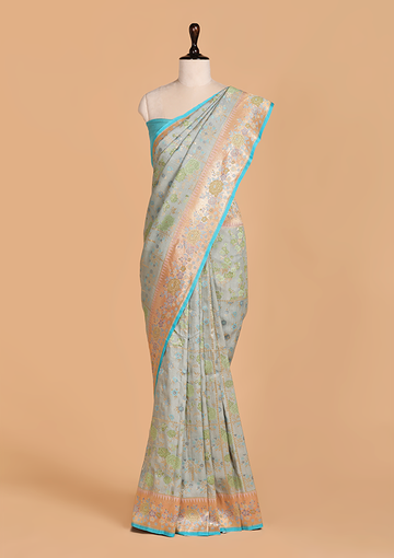 Sky Blue Butta Saree in Georgette Tussar