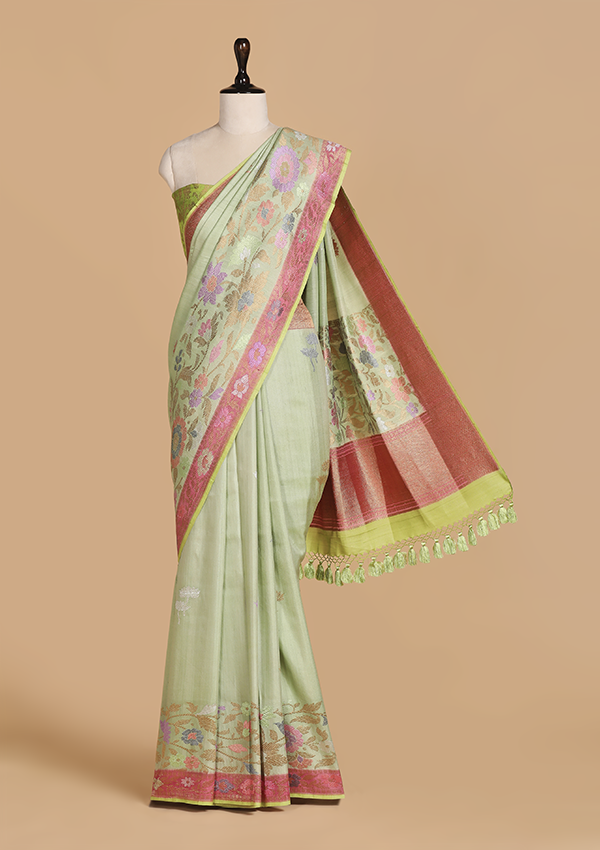 Pista Green Butta Saree in Georgette Tussar
