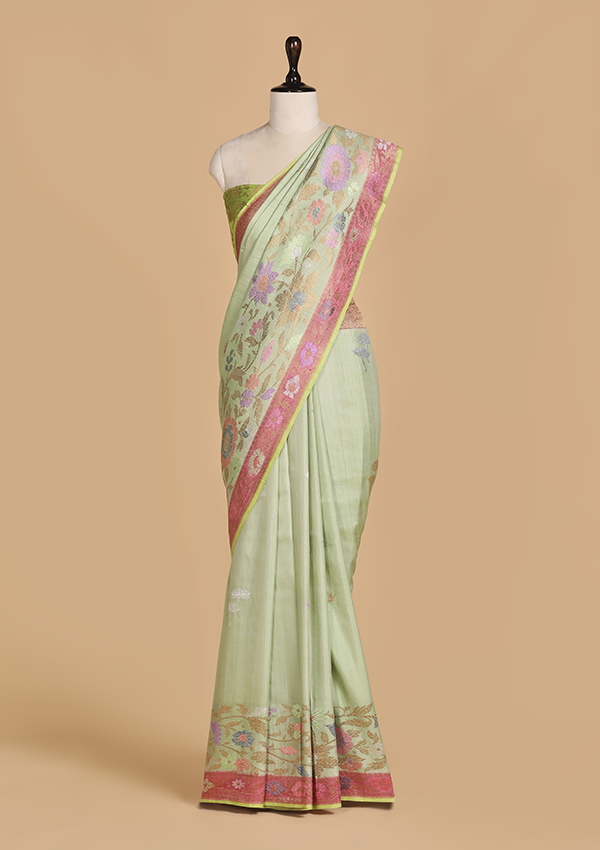 Pista Green Butta Saree in Georgette Tussar