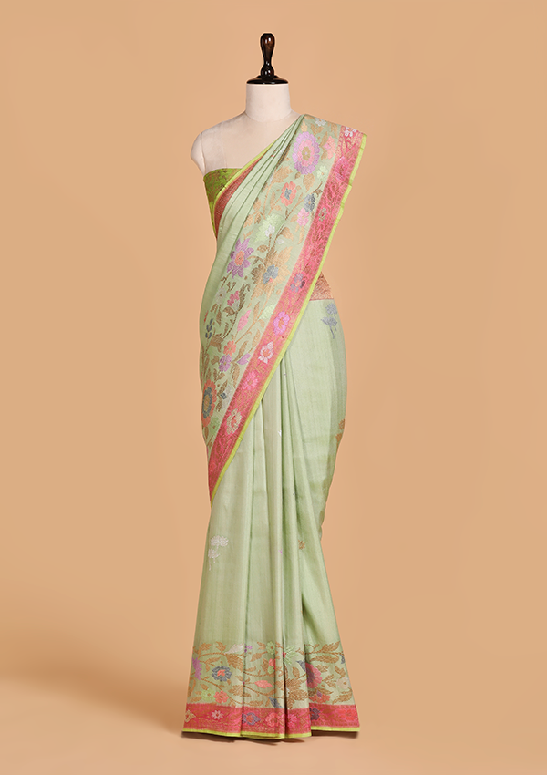 Pista Green Butta Saree in Georgette Tussar