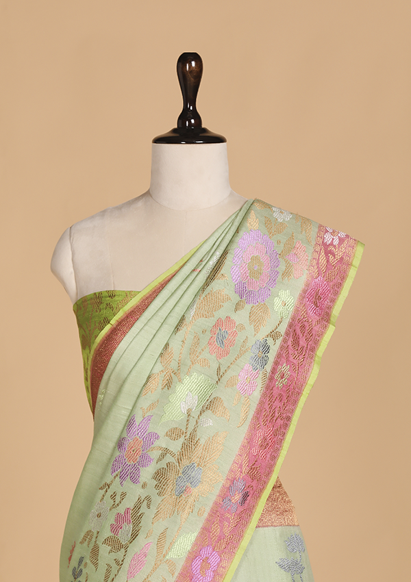 Pista Green Butta Saree in Georgette Tussar
