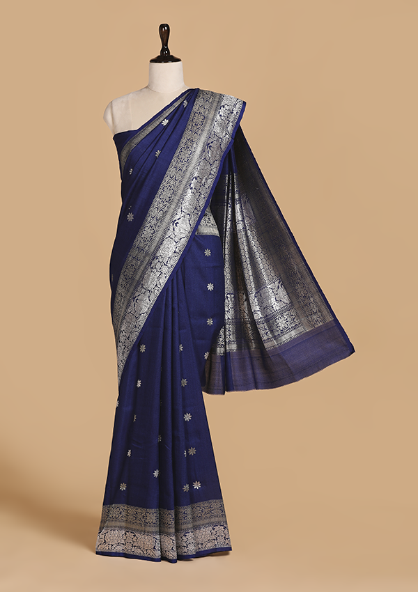 Navy Blue Butti Saree in Georgette Tussar
