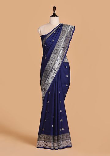 Navy Blue Butti Saree in Georgette Tussar