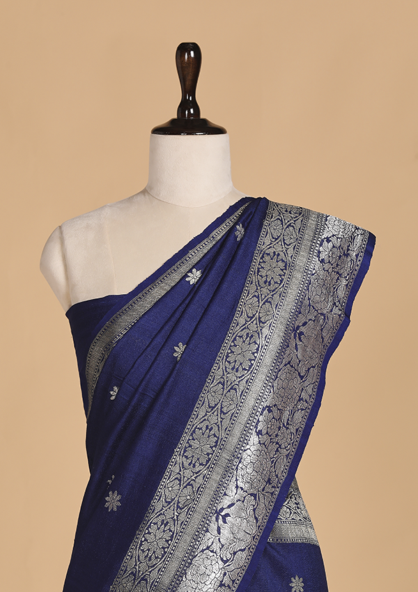 Navy Blue Butti Saree in Georgette Tussar