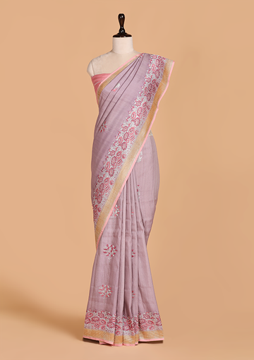 Mauve Butta Saree in Georgette Tussar