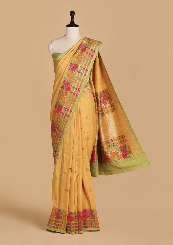 Mustard Yellow Butti Saree in Georgette Tussar