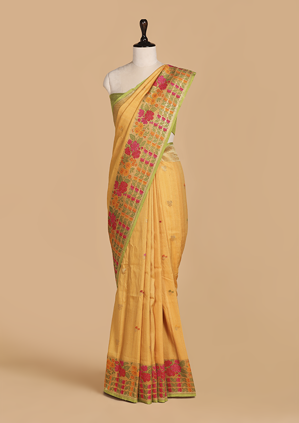Mustard Yellow Butti Saree in Georgette Tussar