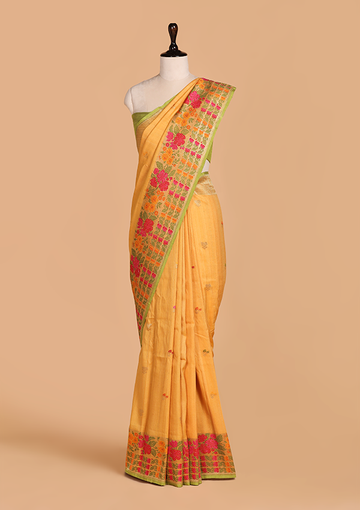 Mustard Yellow Butti Saree in Georgette Tussar