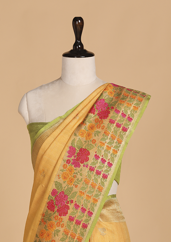 Mustard Yellow Butti Saree in Georgette Tussar