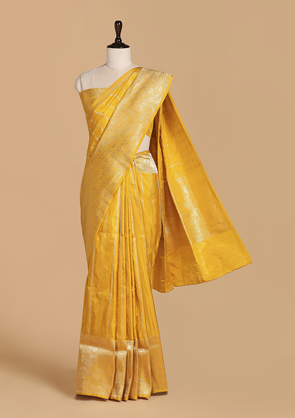 Yellow Striped Saree in Silk
