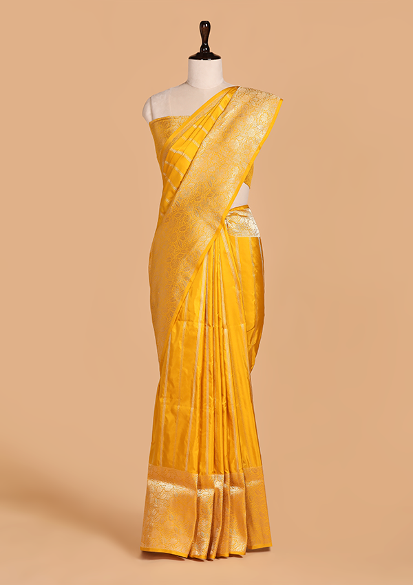 Yellow Striped Saree in Silk