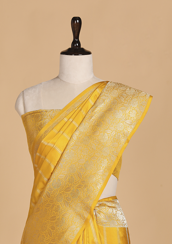 Yellow Striped Saree in Silk