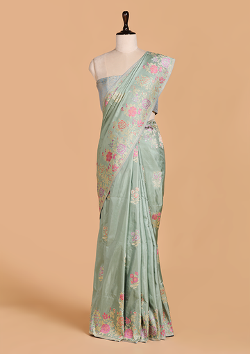 Sea Green Butta Saree in Silk