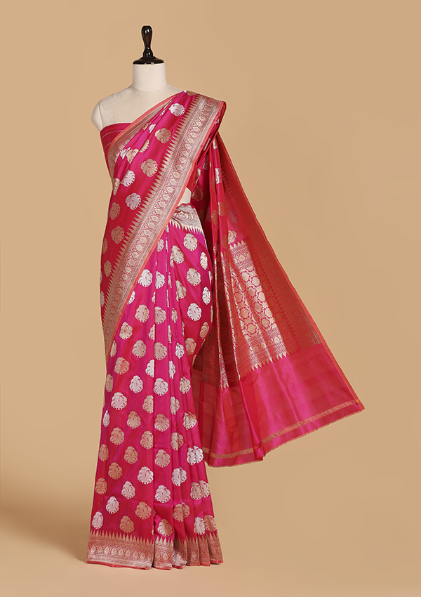 Rani Pink Butta Saree in Silk