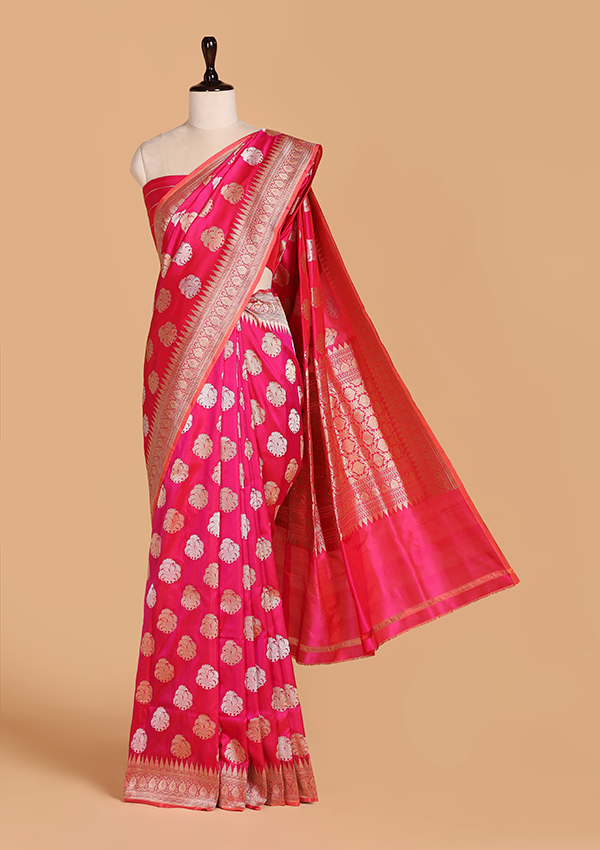 Rani Pink Butta Saree in Silk