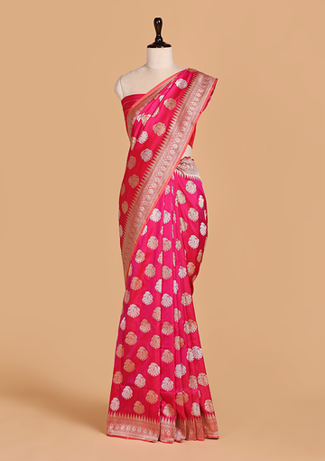 Rani Pink Butta Saree in Silk