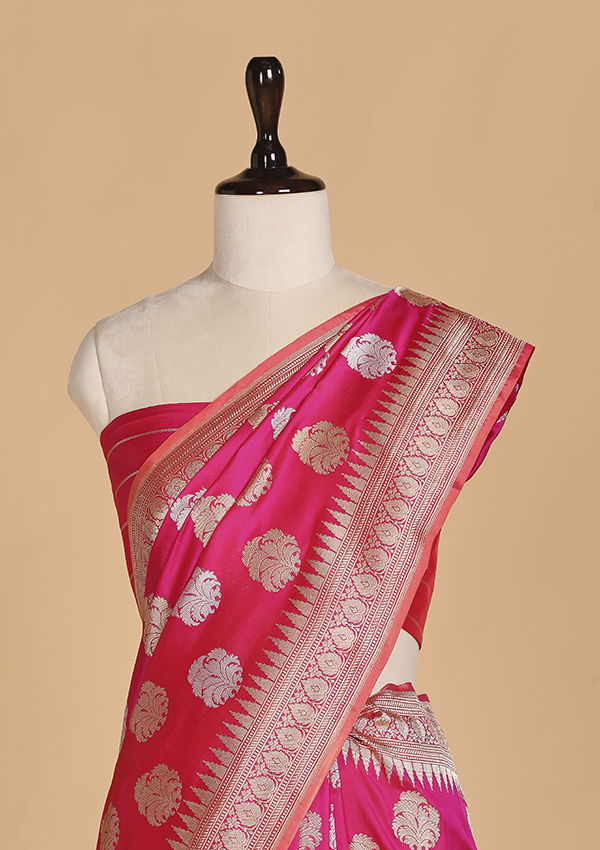 Rani Pink Butta Saree in Silk