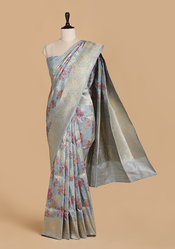 Sky Blue Jaal Saree in Silk